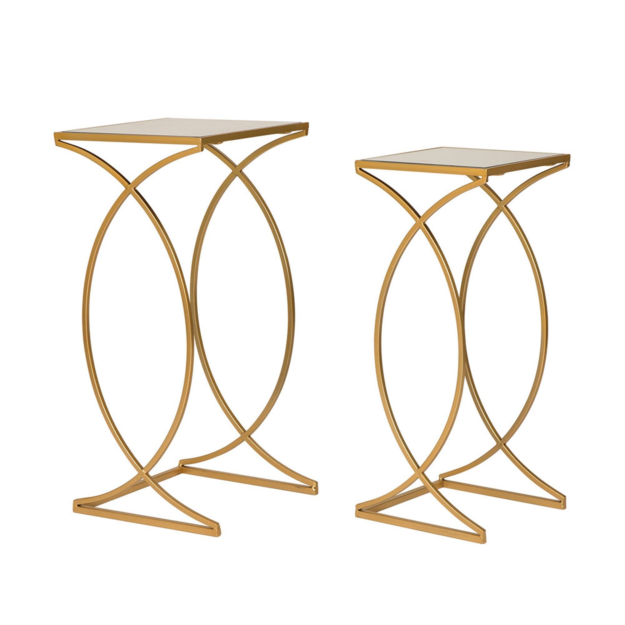 Glitzhome® Metal Tall Accent Table with Glass Top Set